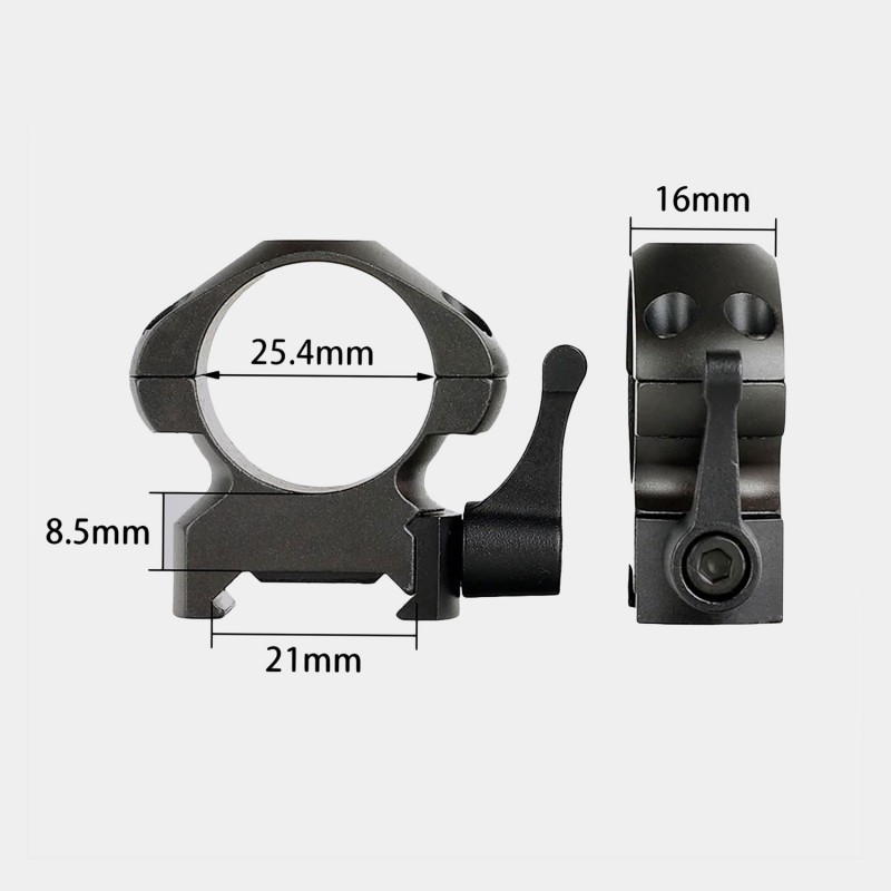 A378 Colliers en acier 25 MM pour rail Weaver/Picatinny à profil bas
