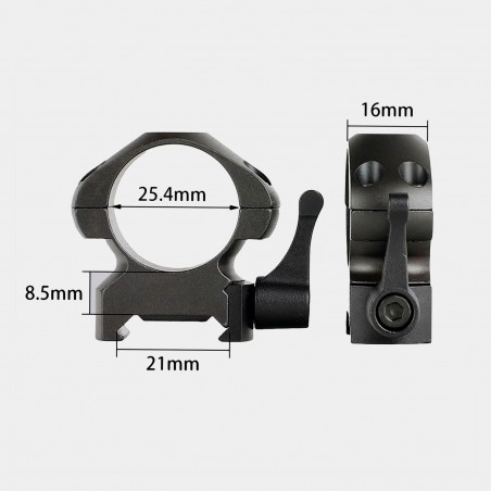 A378 Colliers en acier 25 MM pour rail Weaver/Picatinny à profil bas